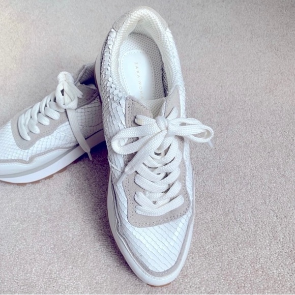 Zara White & Taupe Textured Athletic Running Sneakers - Picture 16 of 16
